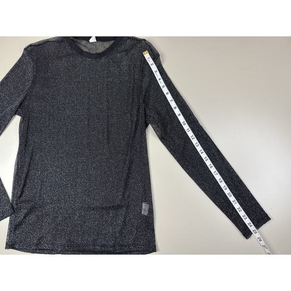 Sheer Shimmer Mesh Long Sleeve Top Womens M Black Oversized Crew EDM Rave Y2K - Picture 6 of 11